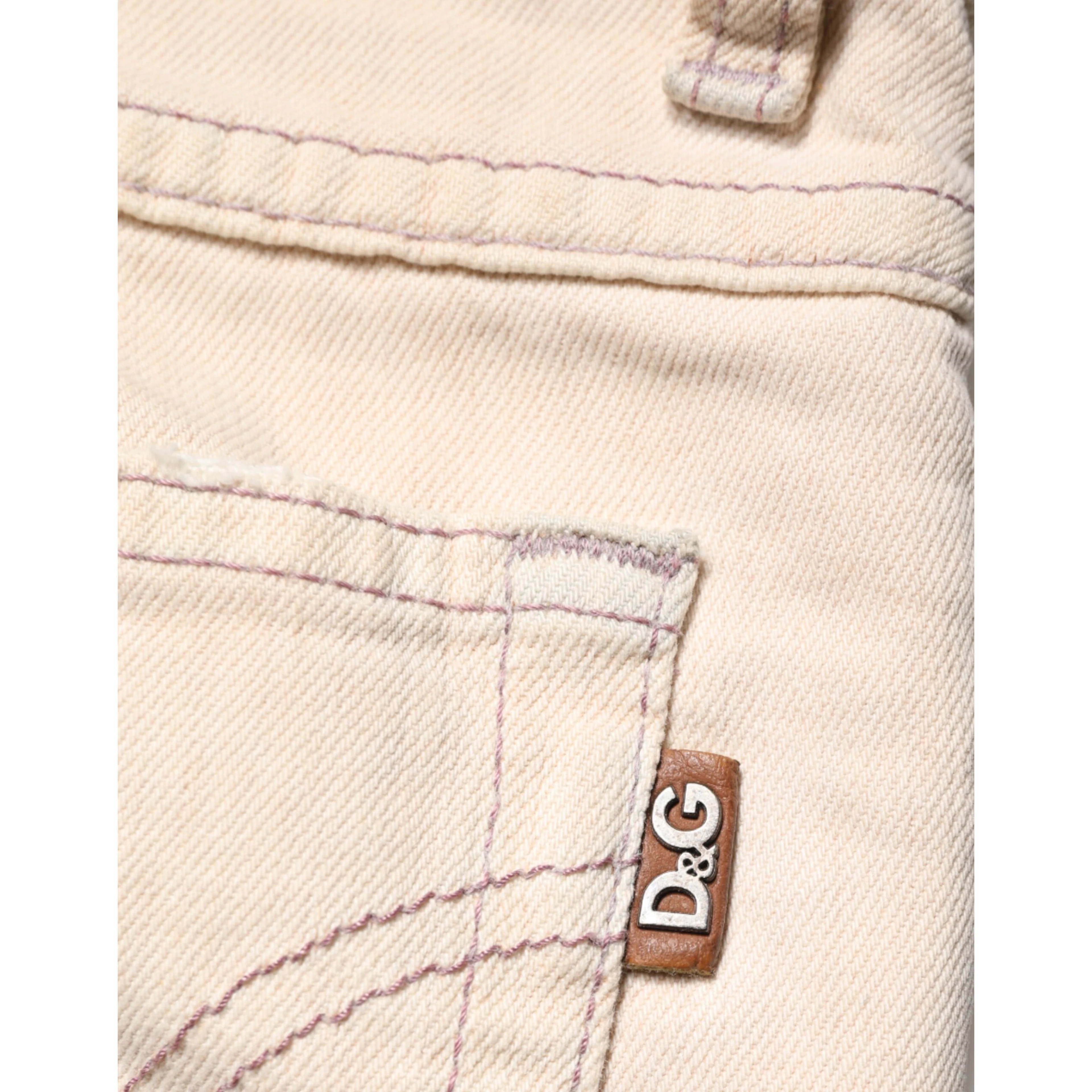 Beige Low Waist Cotton Slim Fit Denim Trousers Jeans