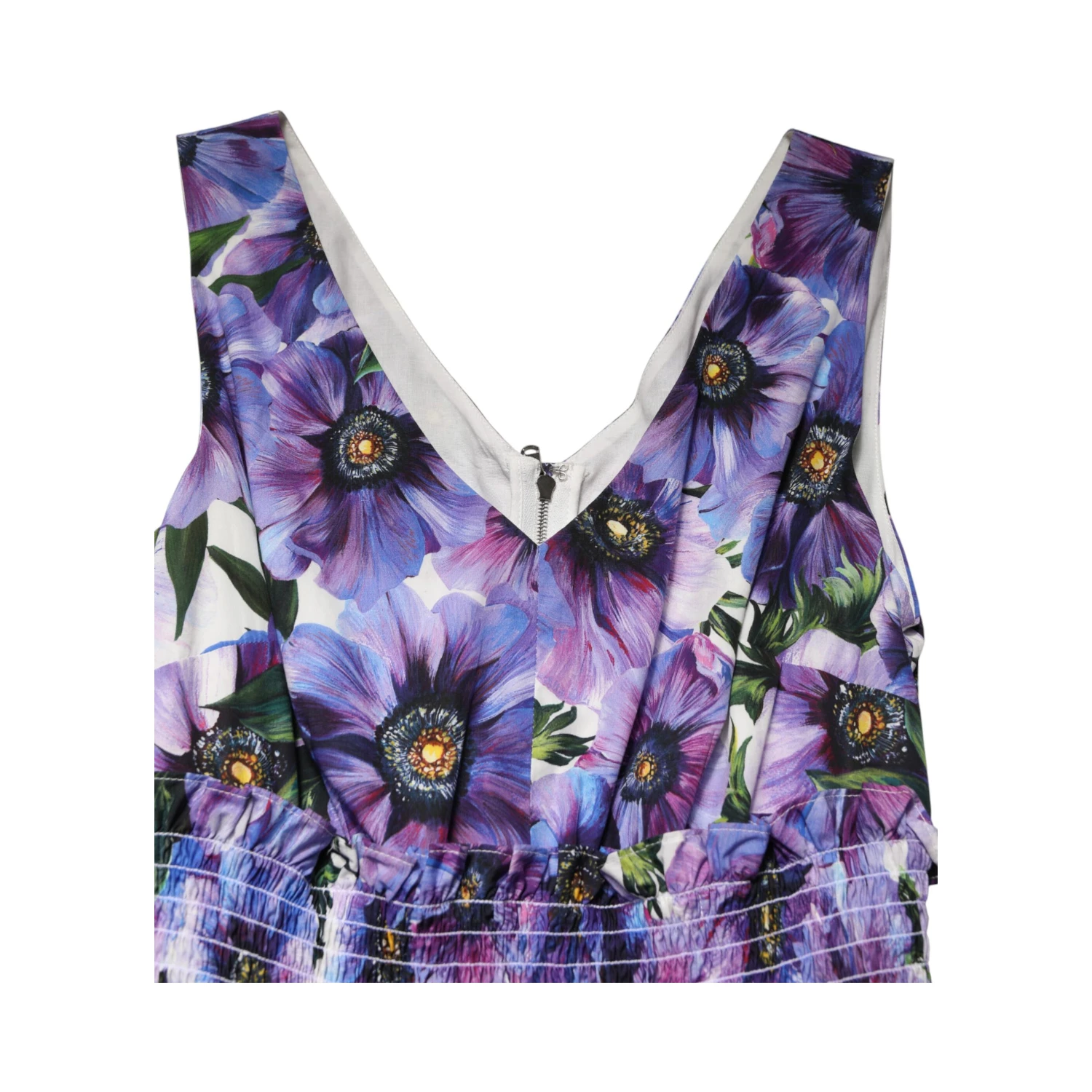 Purple Anemone Print Pleated Midi Dress