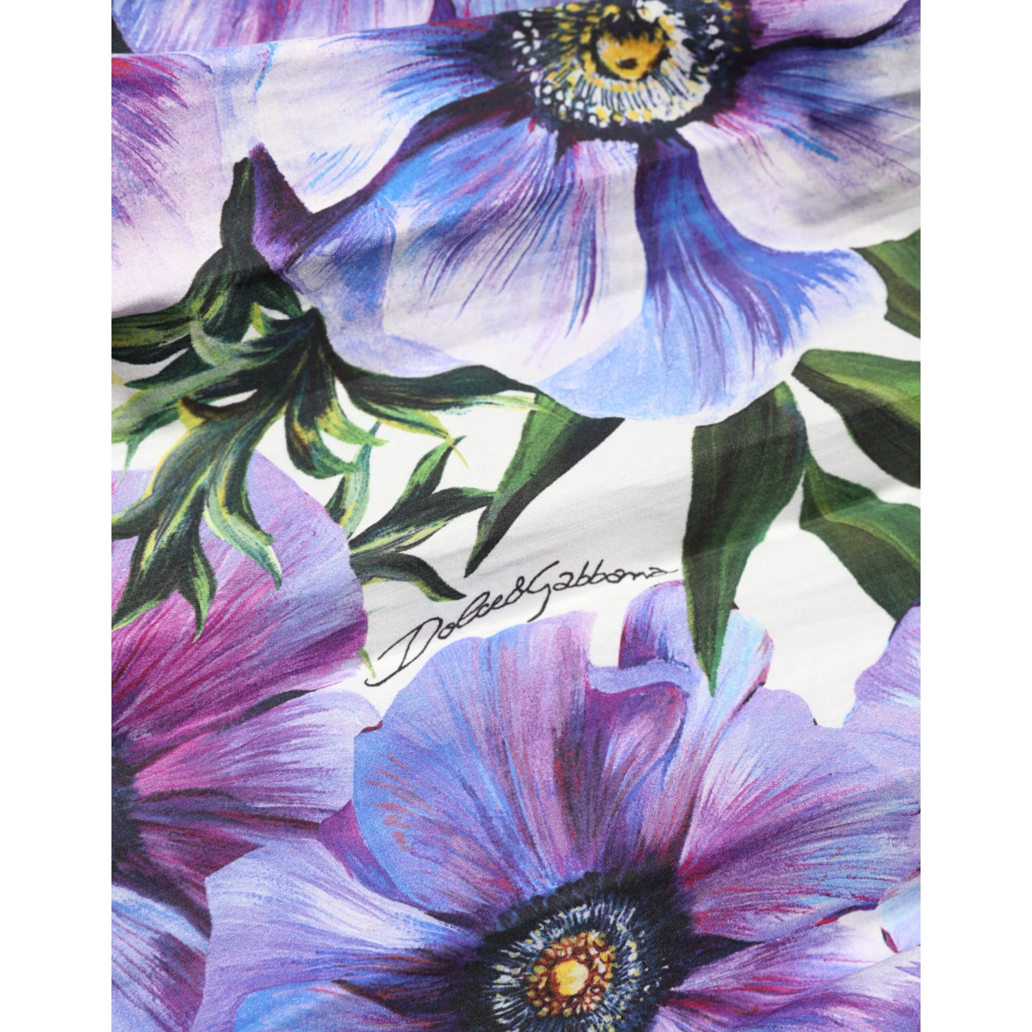 Purple Anemone Print Pleated Midi Dress
