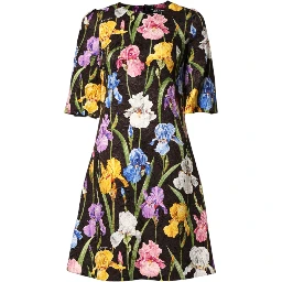 Black Floral Brocade A-line Mini Dress