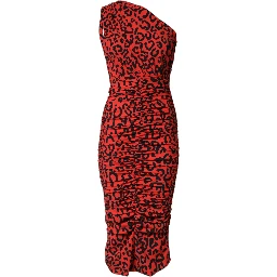 Red Leopard Print Nylon Sheath Midi Dress