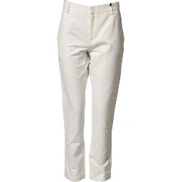 White Cotton Straight Chino Trouser Pants