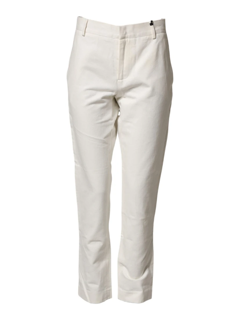 White Cotton Straight Chino Trouser Pants