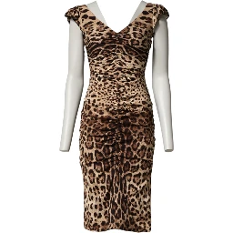 Brown Leopard Sleeveless Sheath Midi Dress