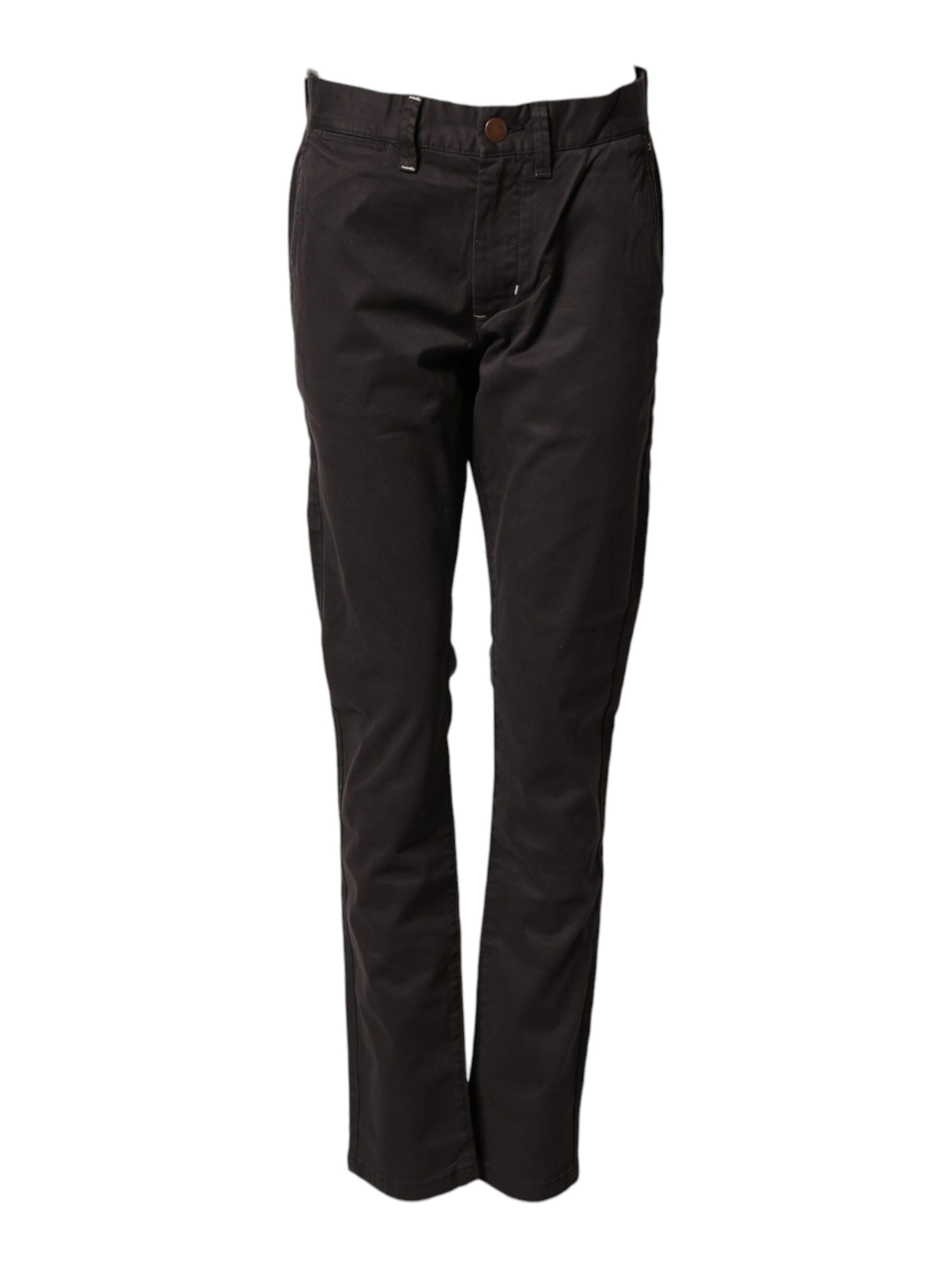 Dark Brown Cotton Stretch Straight Mid Waist Trouser Pants