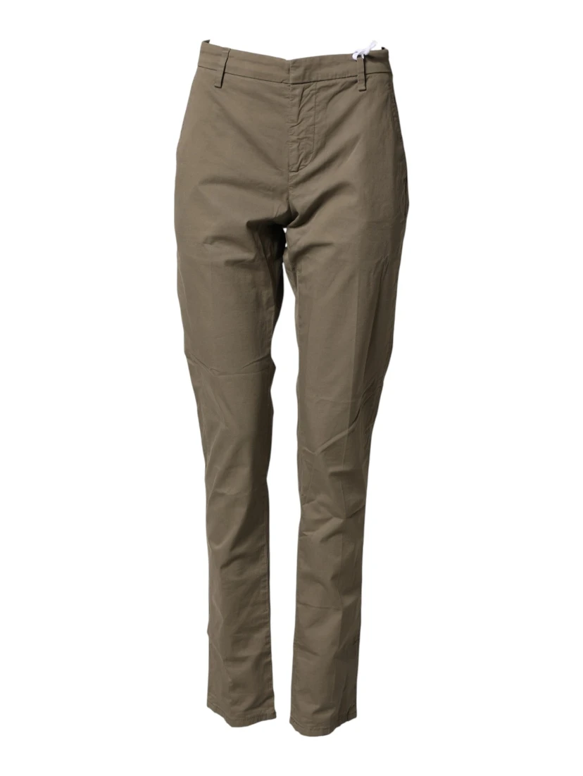 Beige Cotton Stretch Straight Chino Men Trouser Pants