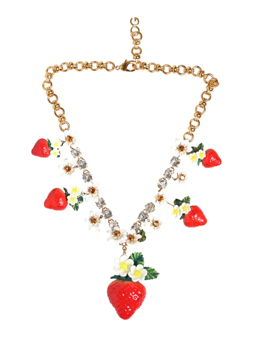 Gold Brass FRUIT Pendants Flowers Crystal Logo Necklace