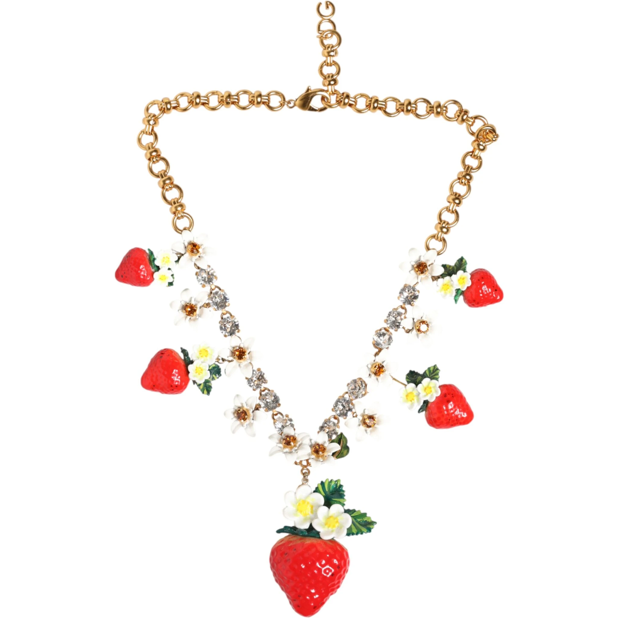 Gold Brass FRUIT Pendants Flowers Crystal Logo Necklace