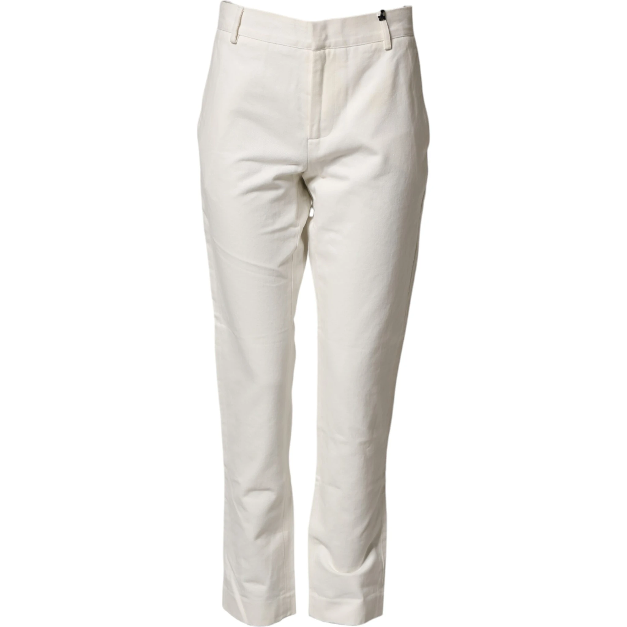 White Cotton Straight Chino Trouser Pants