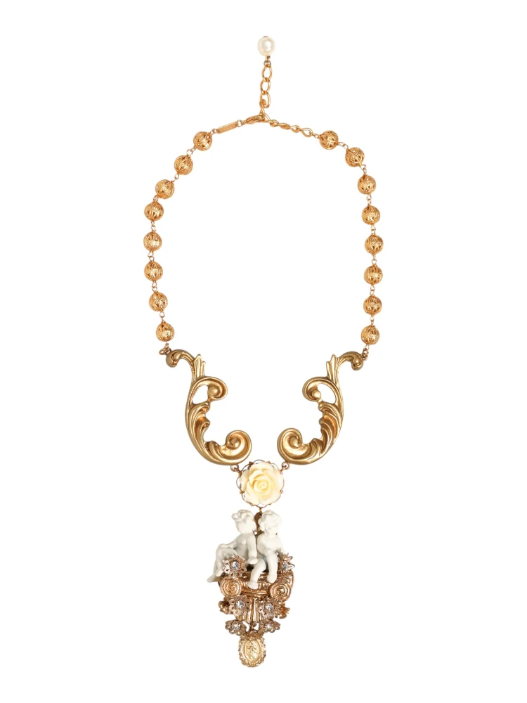 Gold Ceramic Crystal Cherub Baroque Pendant Necklace alternative