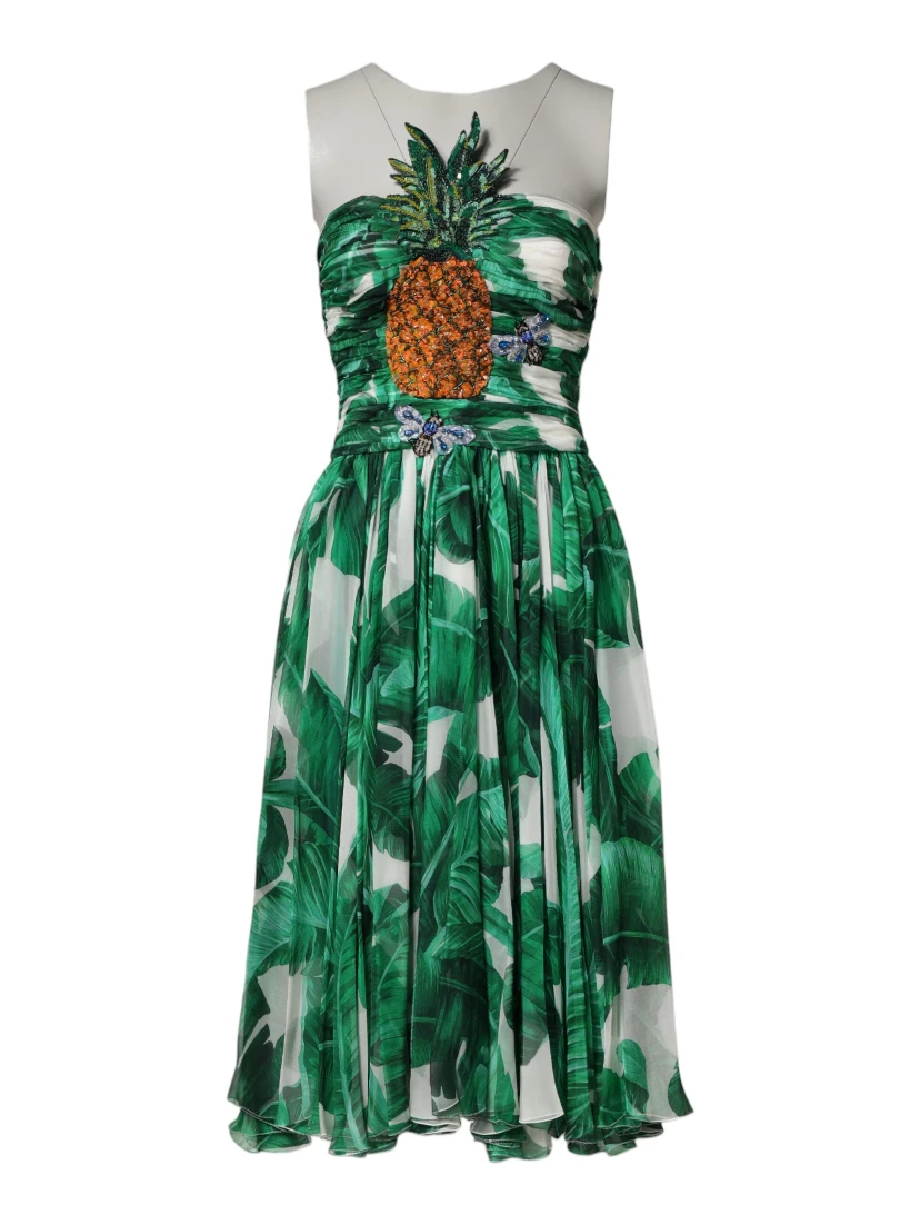 Green Pineapple Embellished BananaLeaf Dress