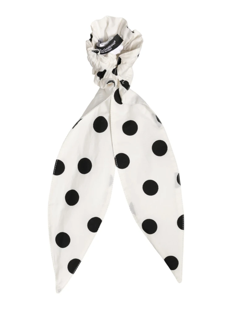 Scrunchie White Cotton Polka Dot Scarf Tie Accessory Hair alternative