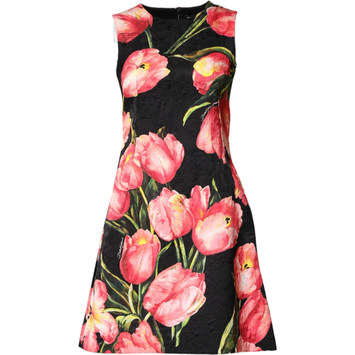 Black Floral Print Viscose A-line Mini  Dress