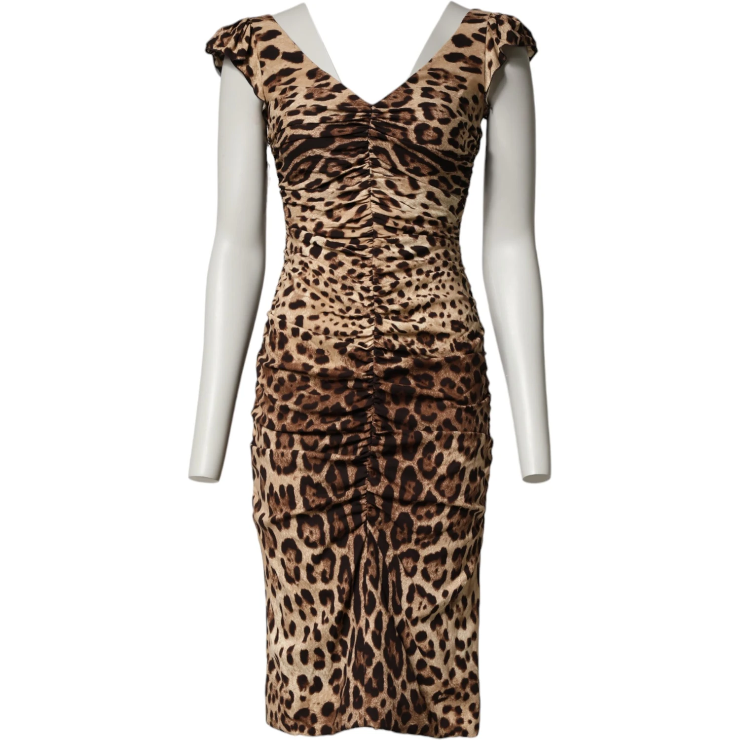 Brown Leopard Sleeveless Sheath Midi Dress
