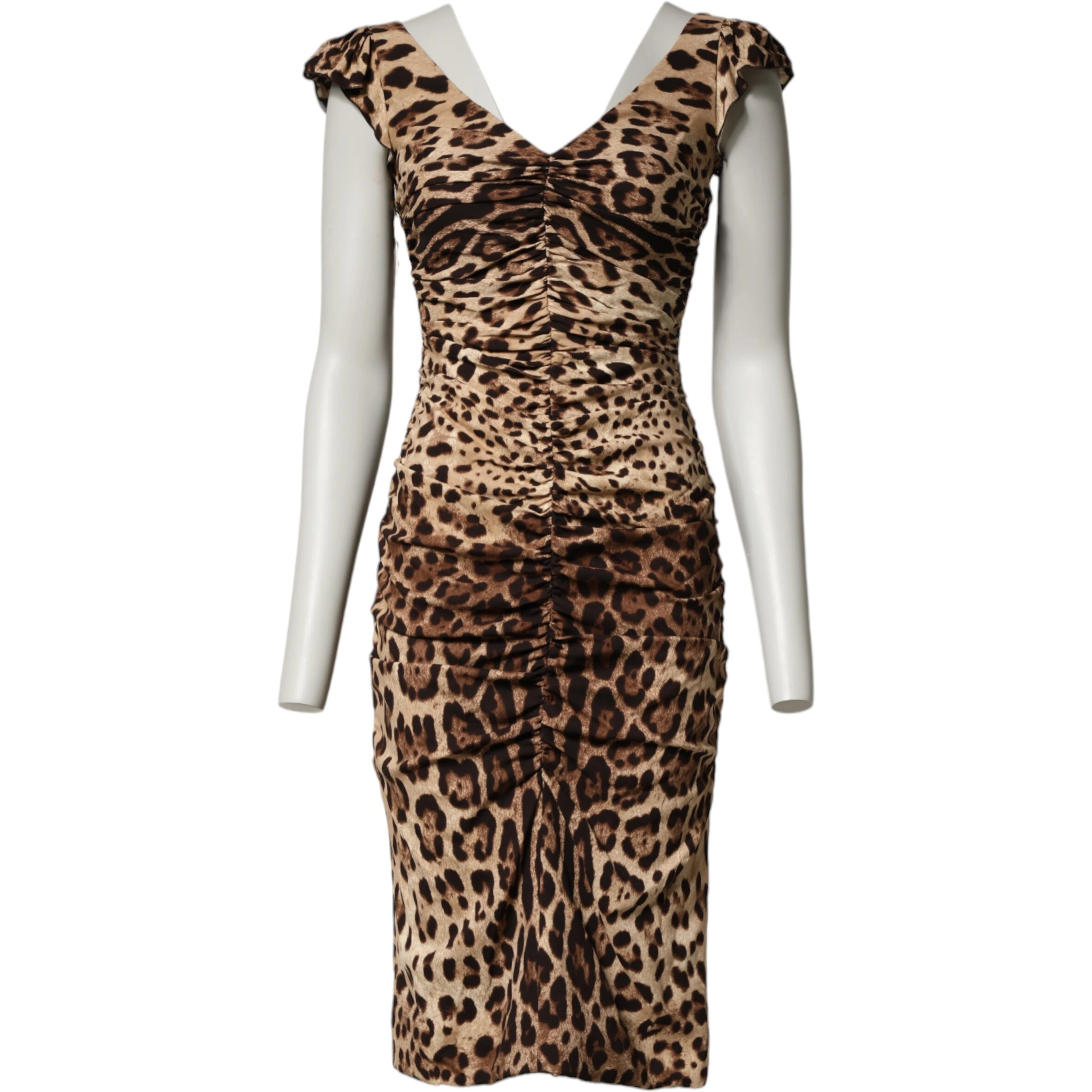 Brown Leopard Sleeveless Sheath Midi Dress