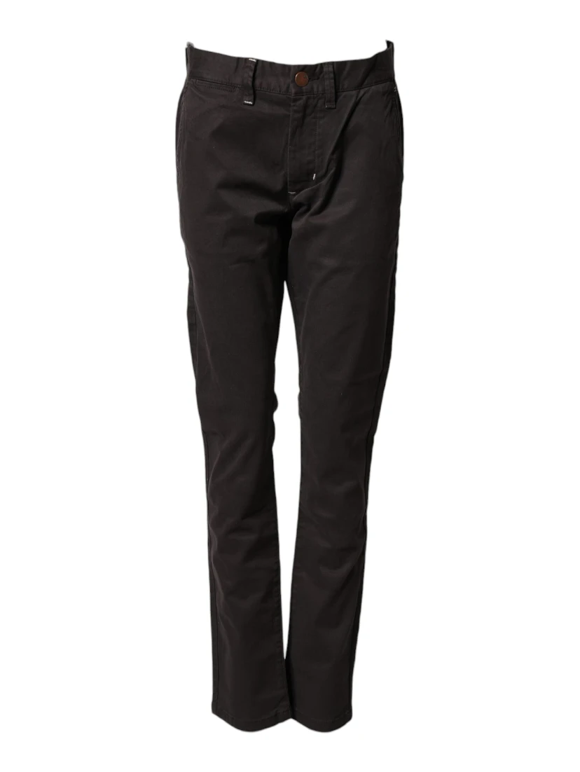 Dark Brown Cotton Stretch Straight Mid Waist Trouser Pants