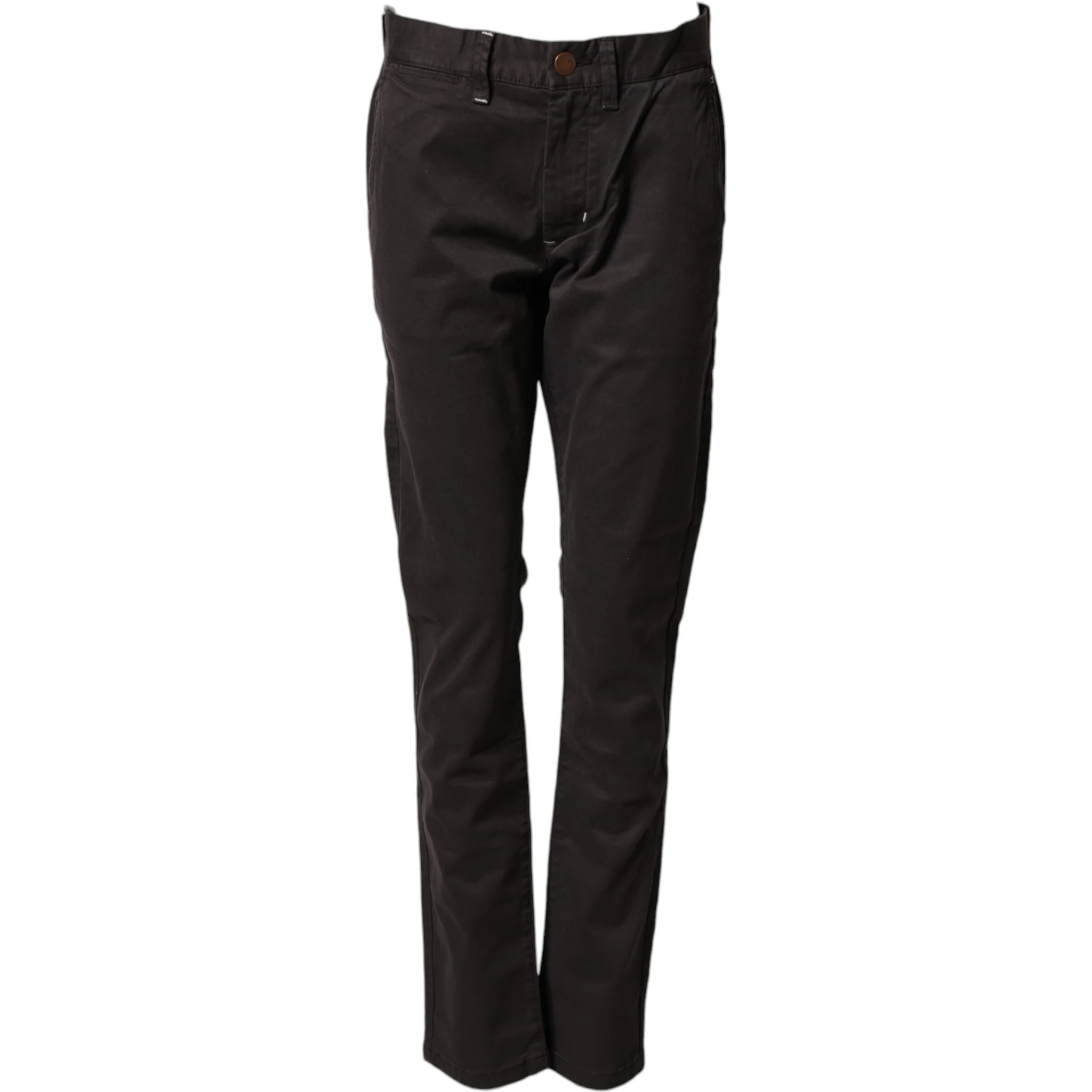 Dark Brown Cotton Stretch Straight Mid Waist Trouser Pants