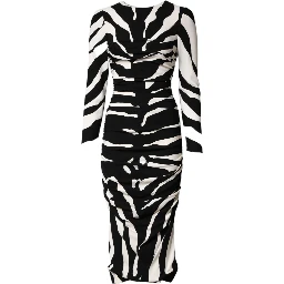 Black White Zebra Viscose Sheath Midi Dress