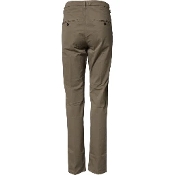Beige Cotton Stretch Straight Chino Men Trouser Pants