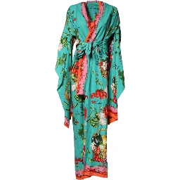 Green Printed Long Sleeve Wrap Coat Dress