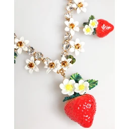 Gold Brass FRUIT Pendants Flowers Crystal Logo Necklace