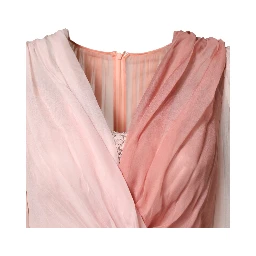 Pink Silk Tulle Long Sleeve V-neck Dress