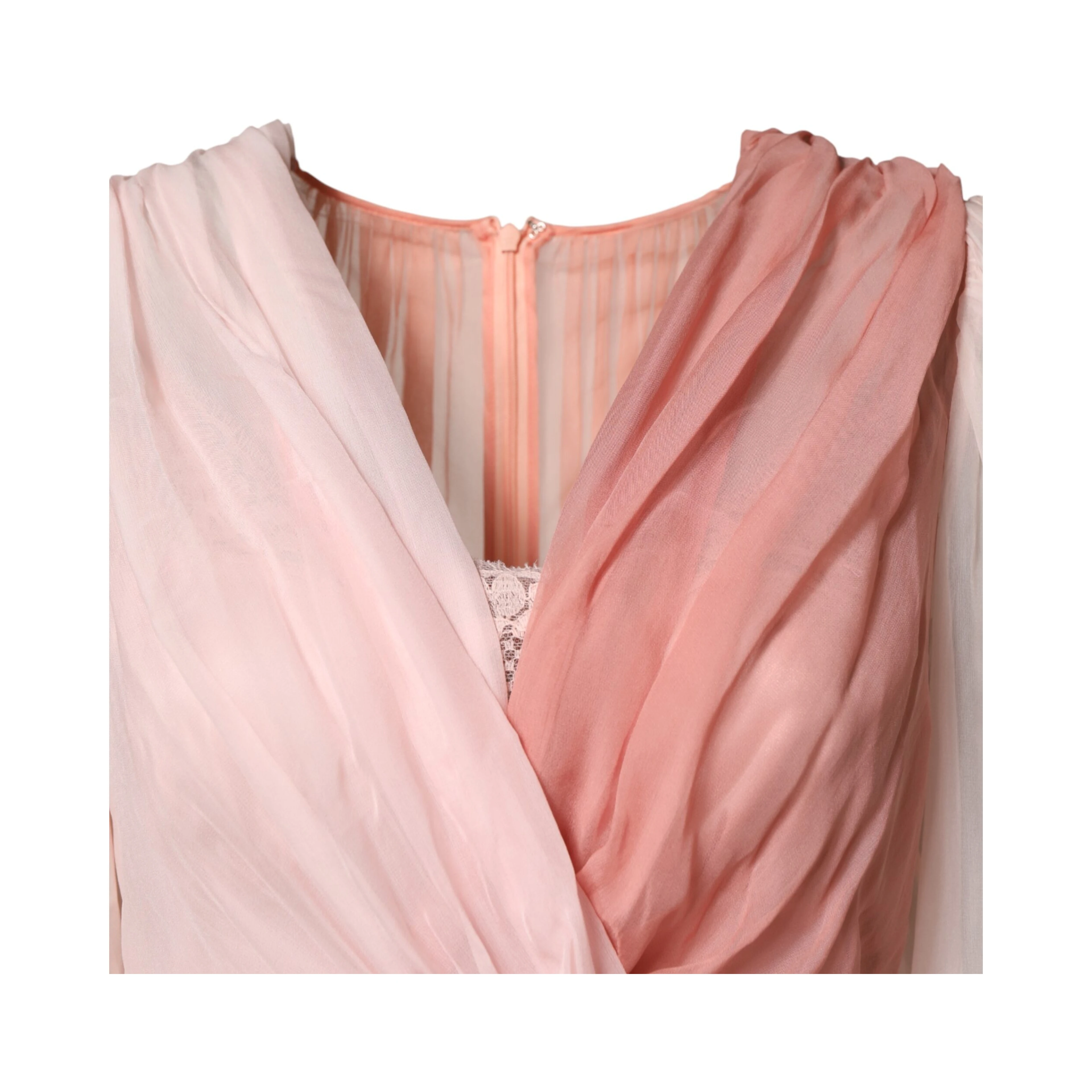 Pink Silk Tulle Long Sleeve V-neck Dress