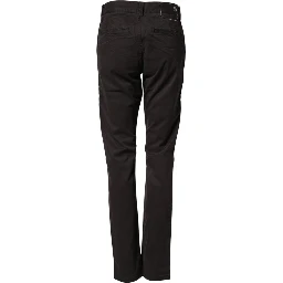 Dark Brown Cotton Stretch Straight Mid Waist Trouser Pants