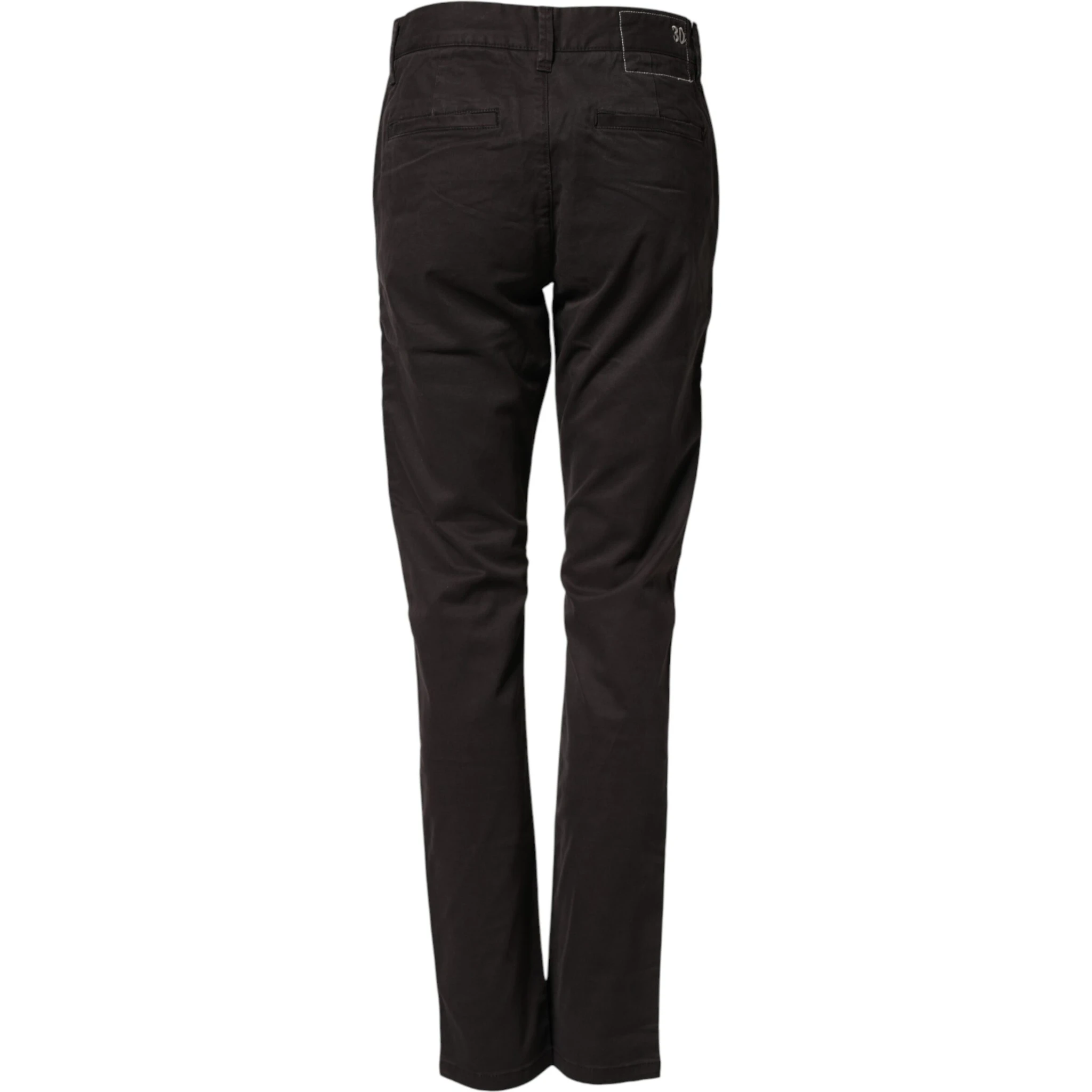Dark Brown Cotton Stretch Straight Mid Waist Trouser Pants