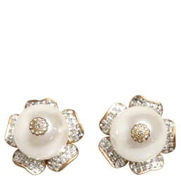 Gold Tone Maxi Faux Pearl Floral Clip-on Jewelry Earrings