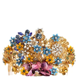 Gold Brass Crystal Floral Hortensia Crown Headband Tiara