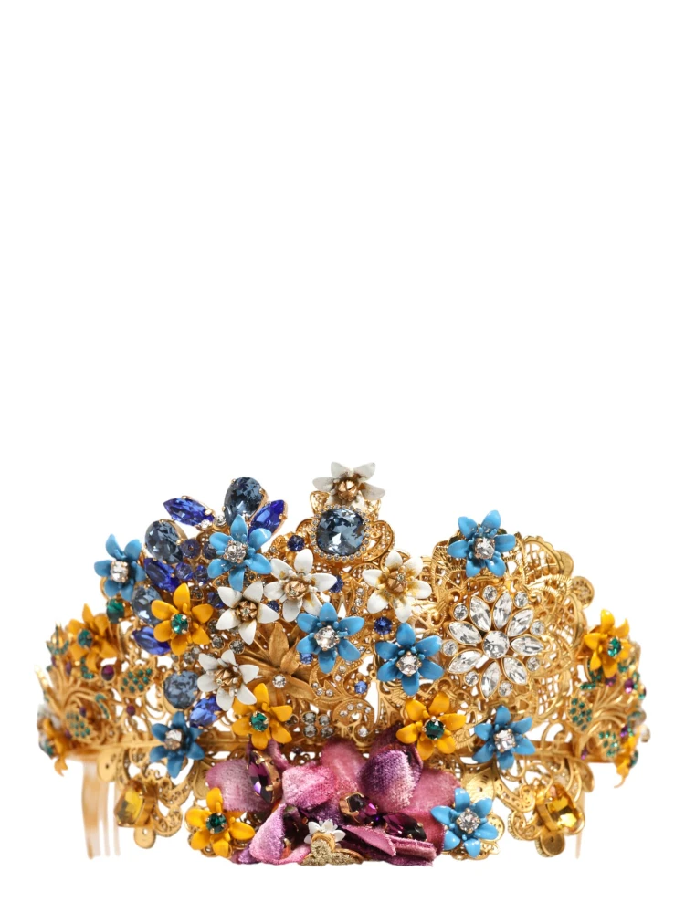 Gold Brass Crystal Floral Hortensia Crown Headband Tiara alternative