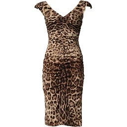 Brown Leopard Sleeveless Sheath Midi Dress