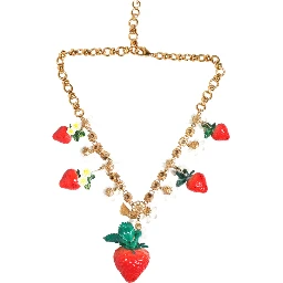 Gold Brass FRUIT Pendants Flowers Crystal Logo Necklace