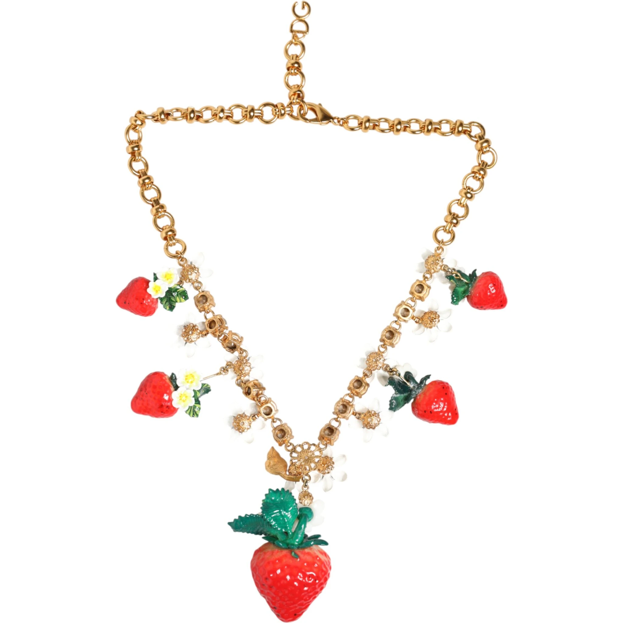 Gold Brass FRUIT Pendants Flowers Crystal Logo Necklace