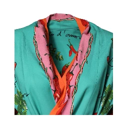 Green Printed Long Sleeve Wrap Coat Dress