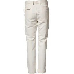 White Cotton Straight Chino Trouser Pants
