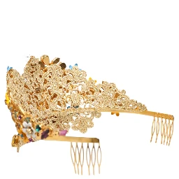 Gold Brass Crystal Floral Hortensia Crown Headband Tiara