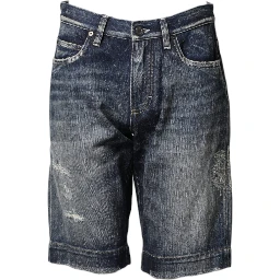 Blue Cotton Distressed Denim Bermuda Shorts