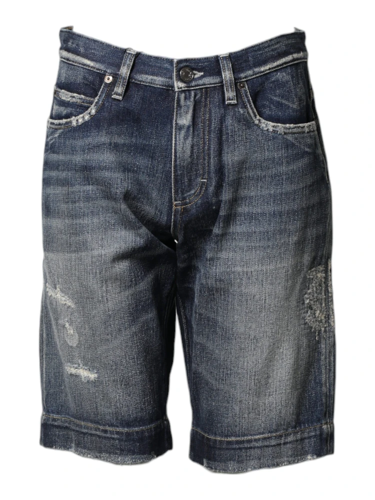 Blue Cotton Distressed Denim Bermuda Shorts alternative