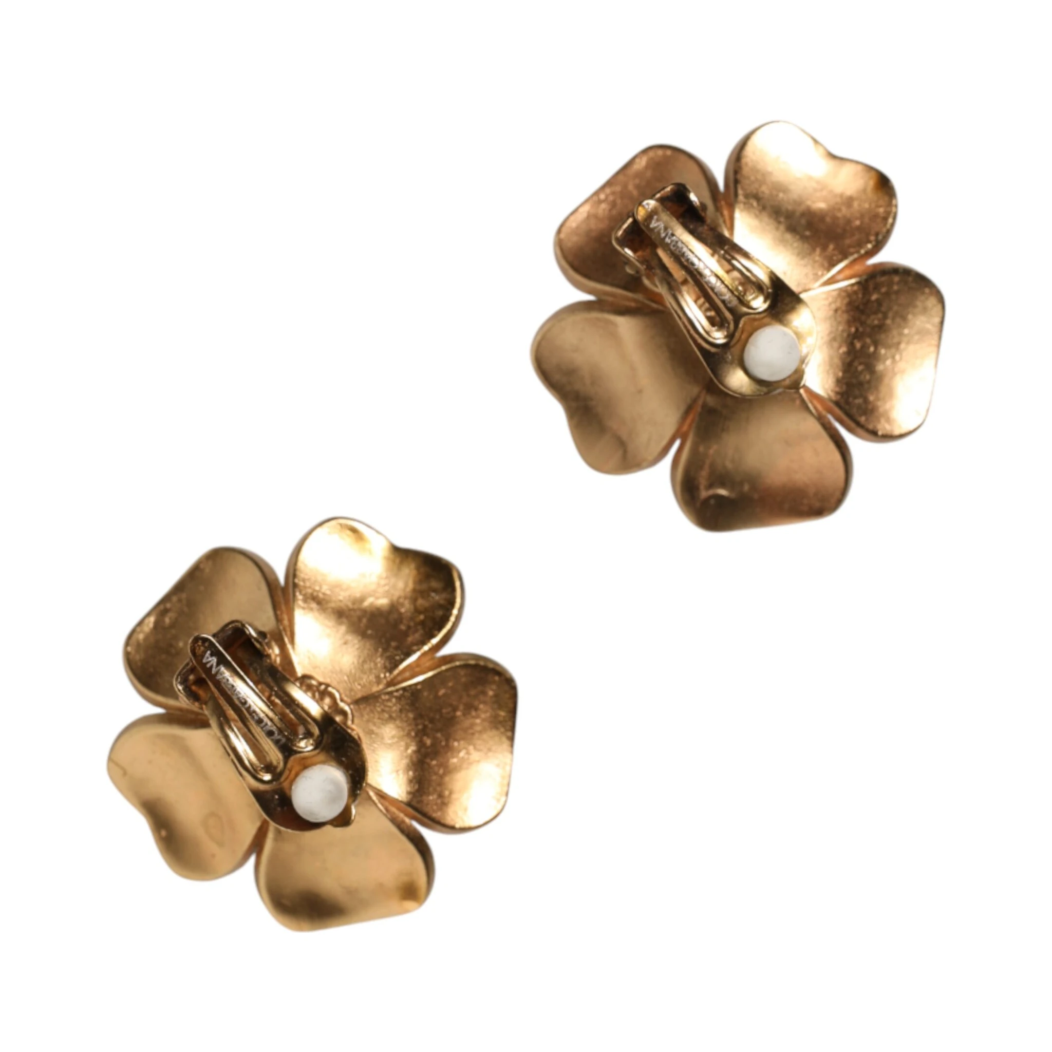 Gold Tone Maxi Faux Pearl Floral Clip-on Jewelry Earrings