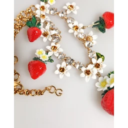 Gold Brass FRUIT Pendants Flowers Crystal Logo Necklace