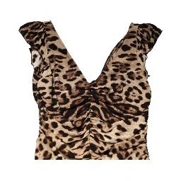 Brown Leopard Sleeveless Sheath Midi Dress
