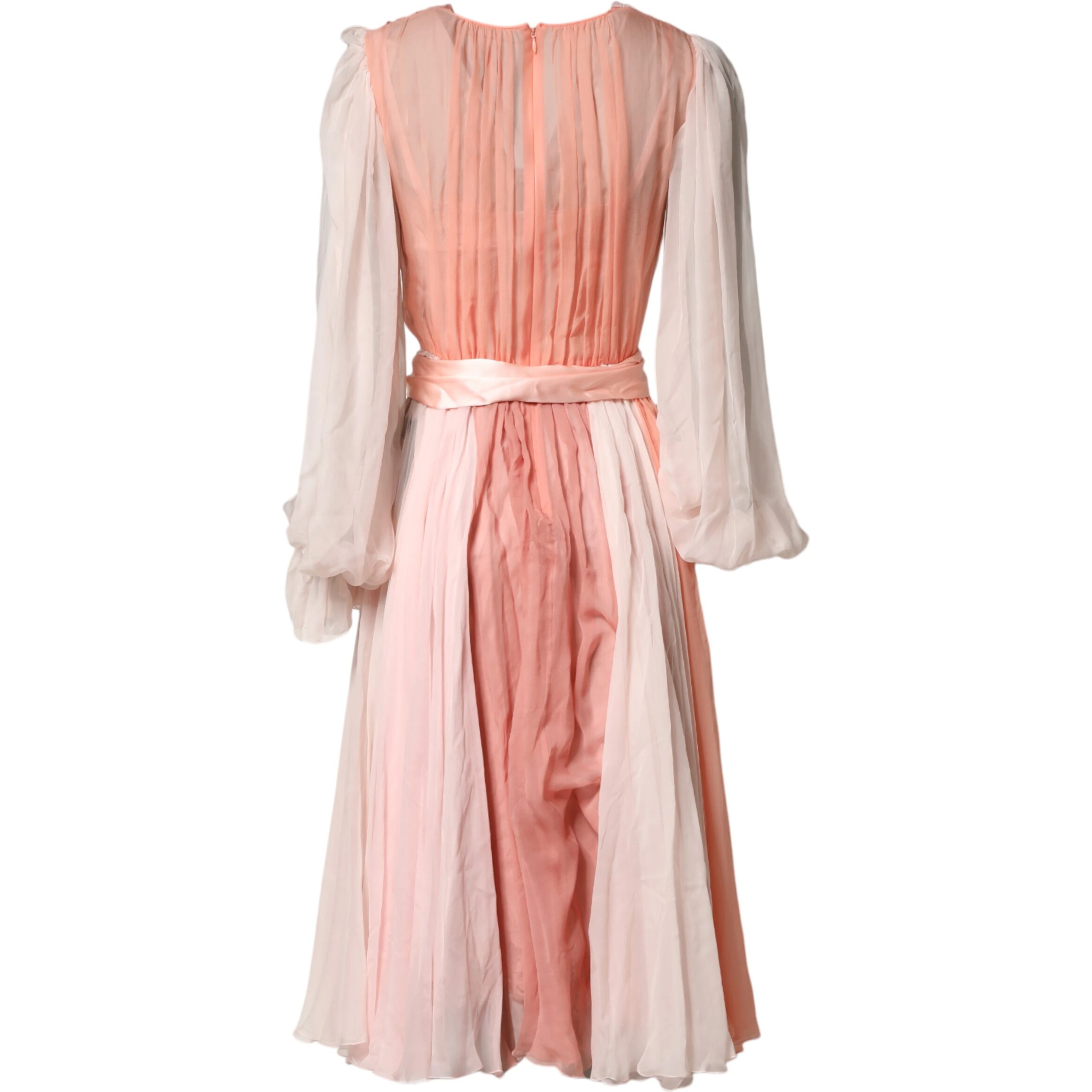 Pink Silk Tulle Long Sleeve V-neck Dress