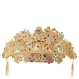 Gold Brass Crystal Floral Hortensia Crown Headband Tiara