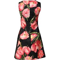 Black Floral Print Viscose A-line Mini  Dress