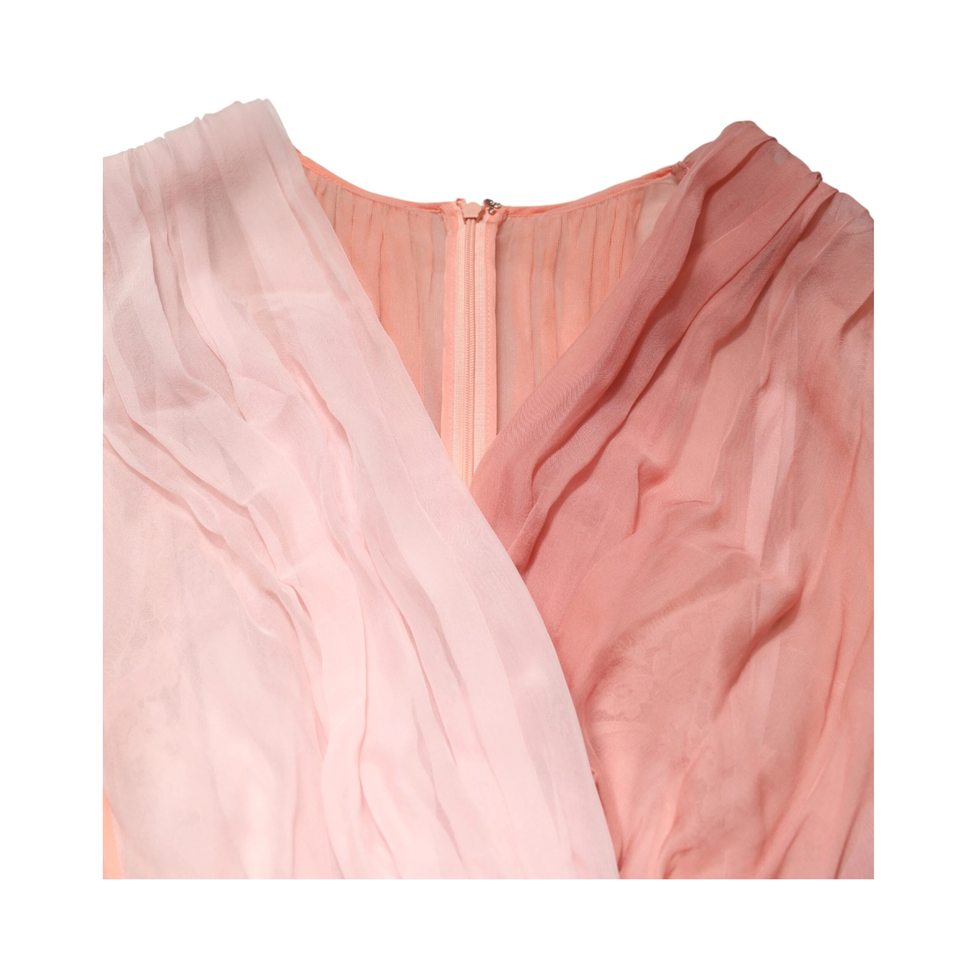 Pink Silk Tulle Long Sleeve V-neck Dress