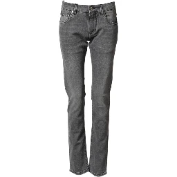 Gray Cotton Mid Waist Skinny Denim Jeans