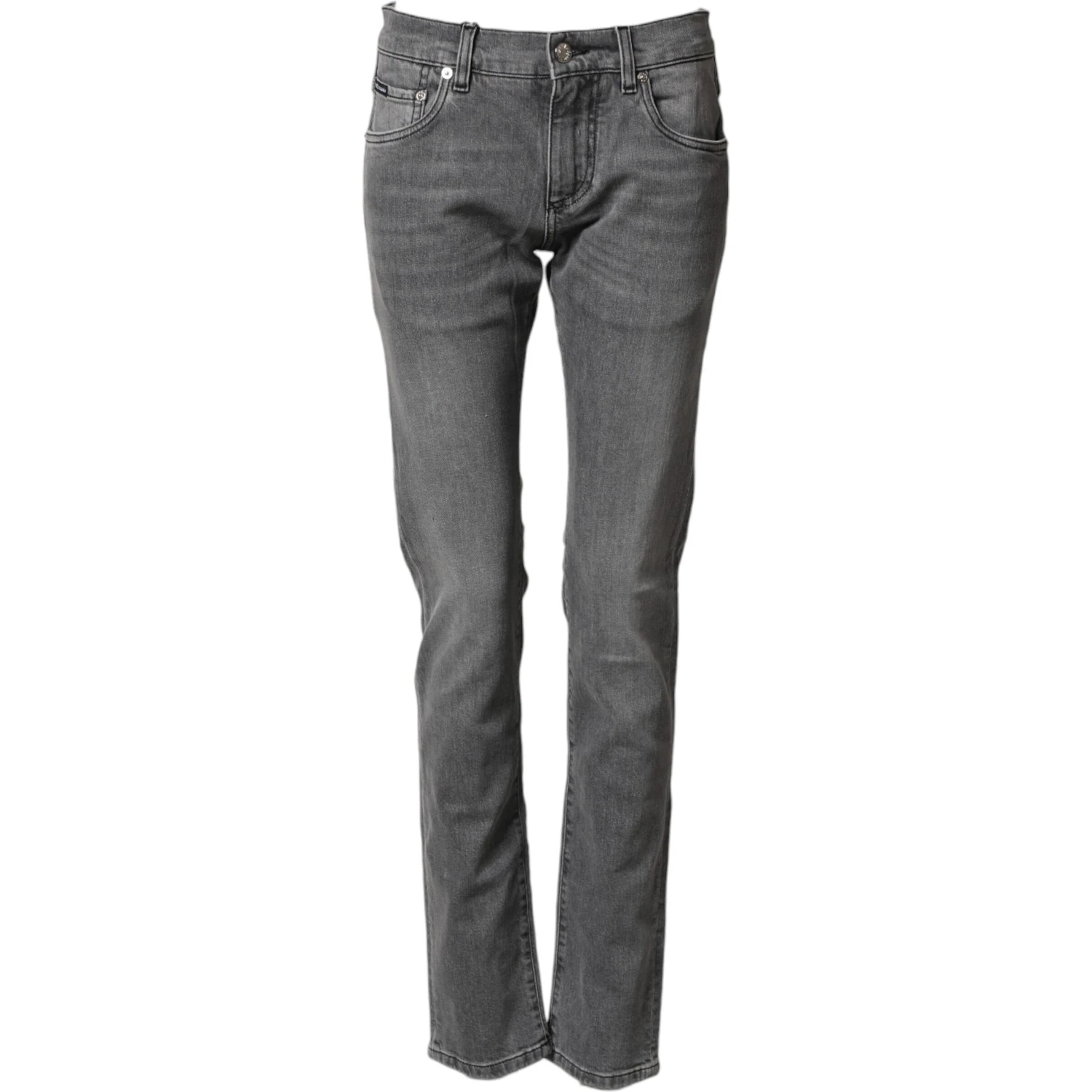 Gray Cotton Mid Waist Skinny Denim Jeans