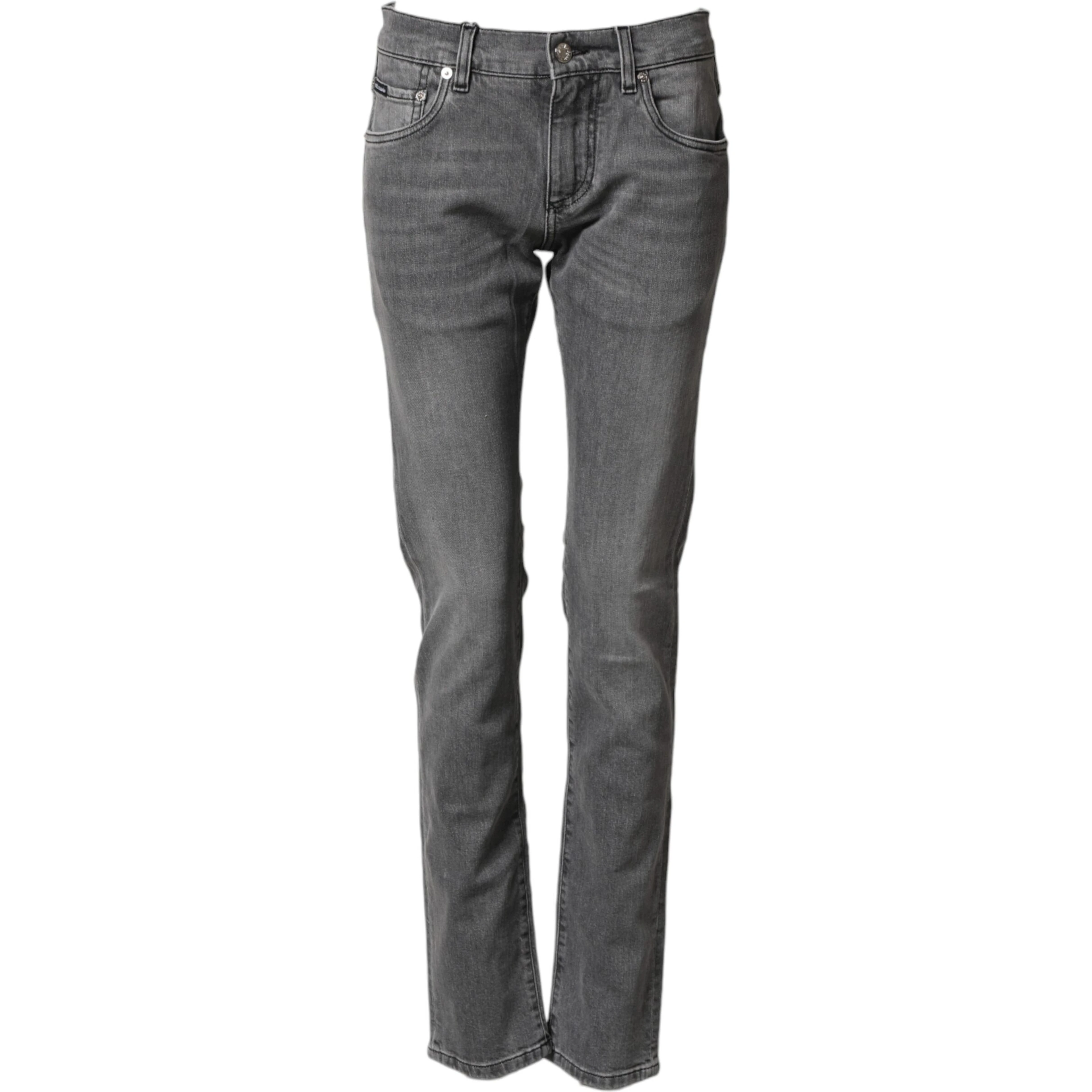 Gray Cotton Mid Waist Skinny Denim Jeans